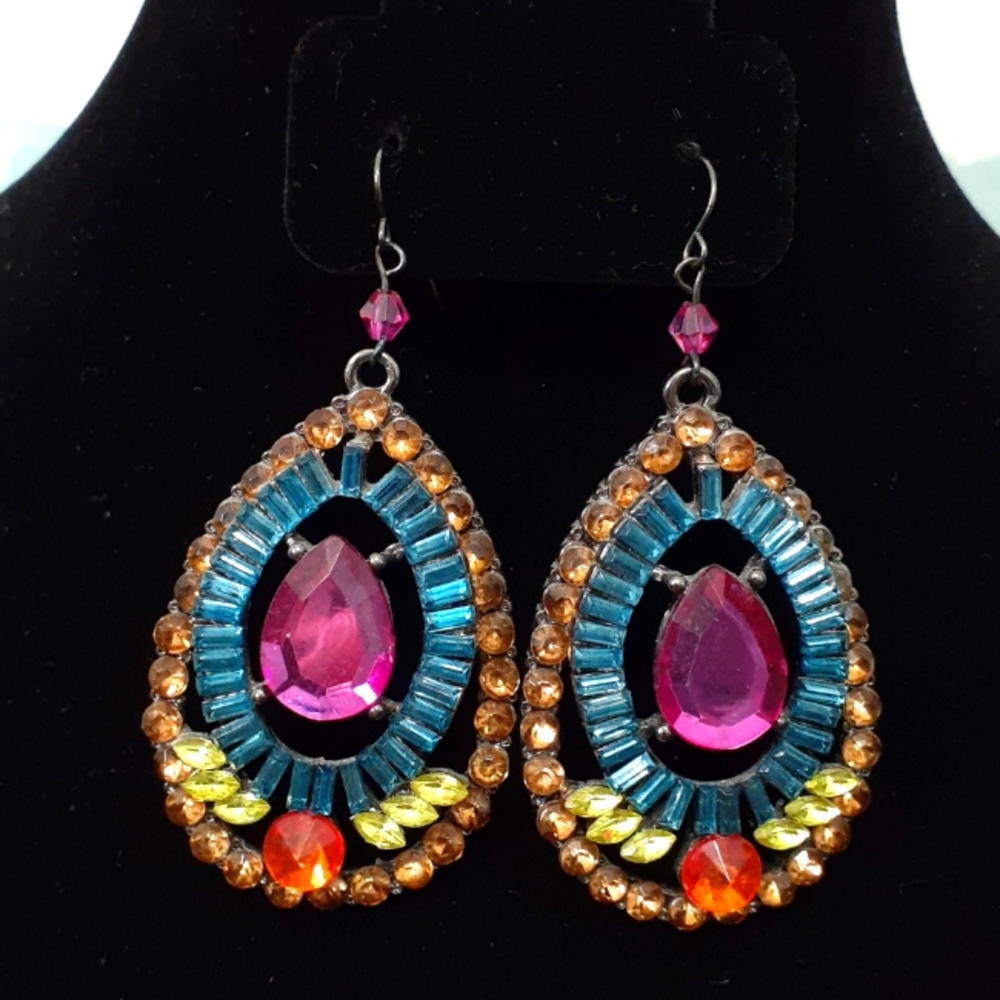 Colorful Rhinestones Teardrop Dangle Earrings